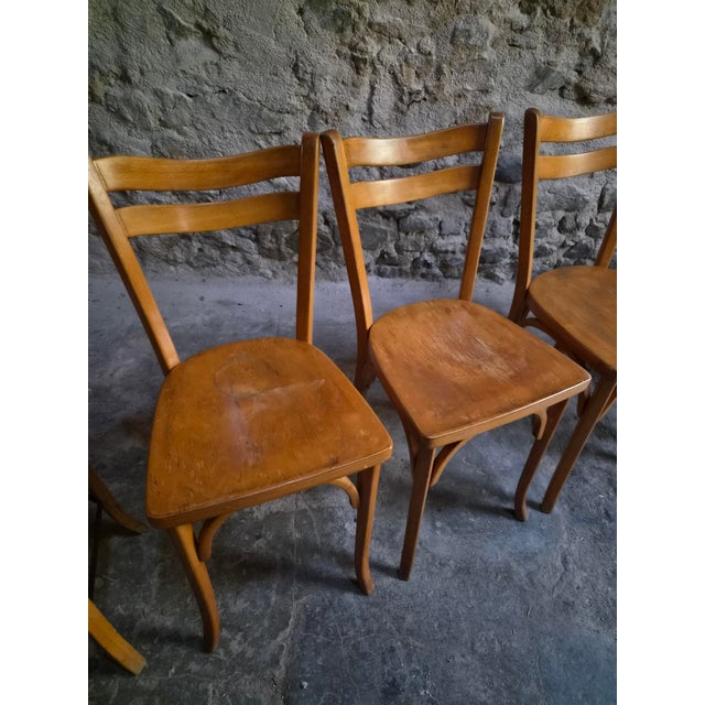 Vintage Baumann Bistro Chairs and Ottoman, France, 1950s, Set of 5 For Sale - Image 11 of 18