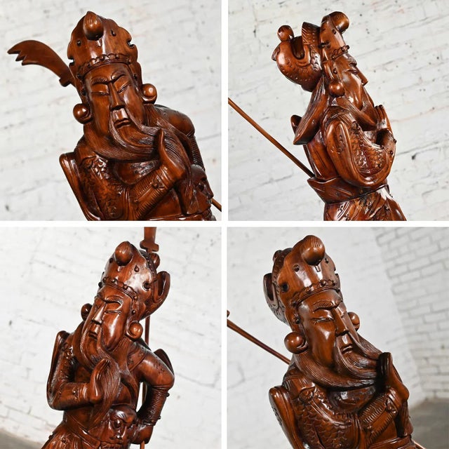 20th Century Asian Sculpture Chinoiserie Rosewood Guan Yu or Chinese Warrior Hand Carved For Sale - Image 9 of 13