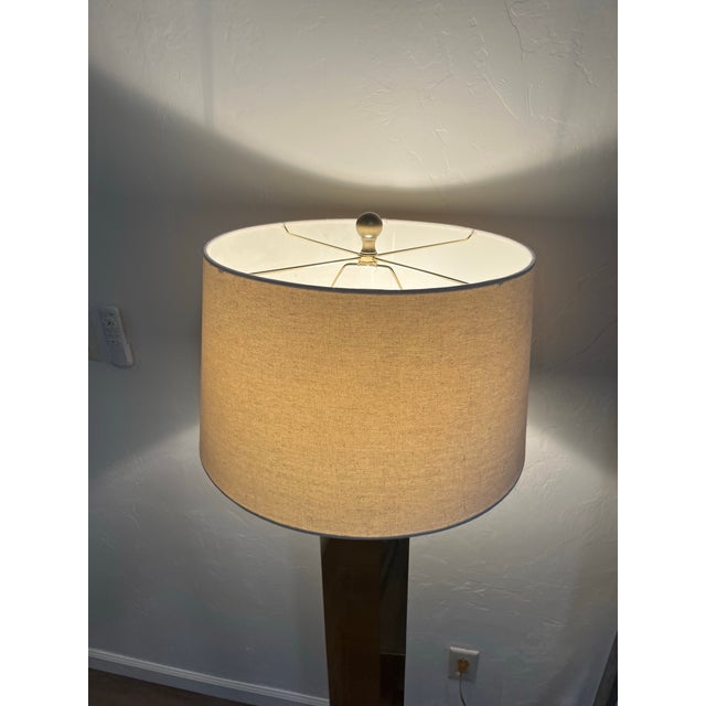 Brass 1980’s in the Style of a Kovacs Modernist Casella Brass Plated Monolith Torchiere Floor Lamp For Sale - Image 8 of 12