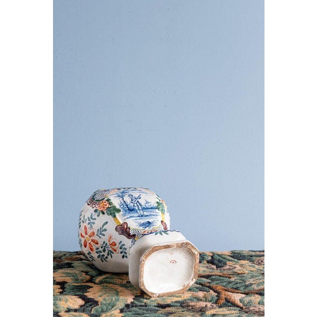 18th Century Dutch Delftware Polychrome Covered Baluster Vases, Set of 2 For Sale - Image 13 of 14