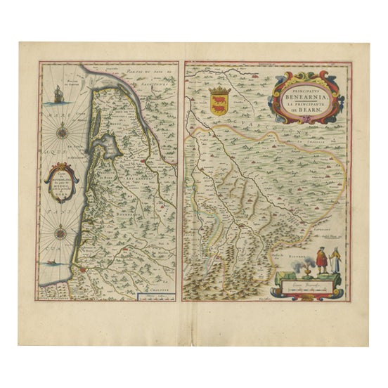 Antique Blaeu Map of the Bordelais, 1642 For Sale