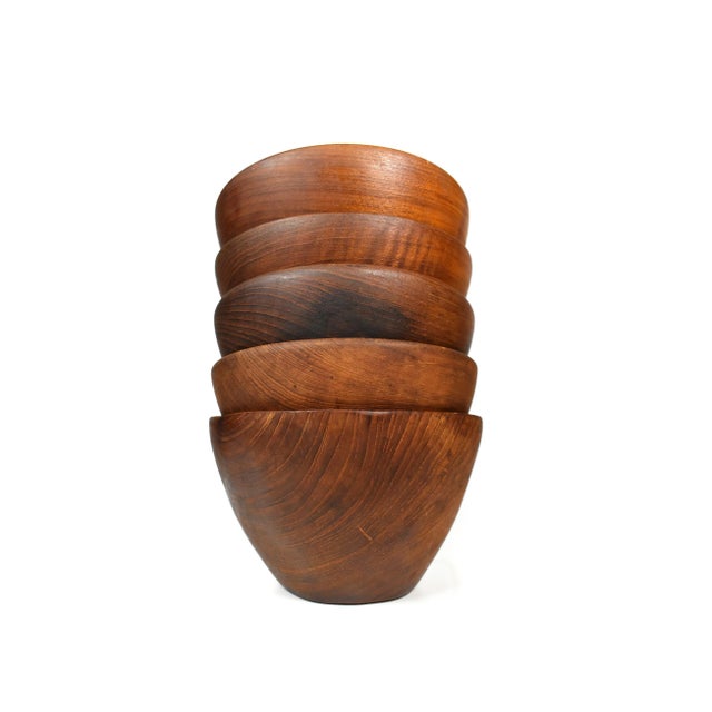 Brown Vintage Carved Small Dolphin Genuine Teak Wood Bowls - Set of 5 For Sale - Image 8 of 8