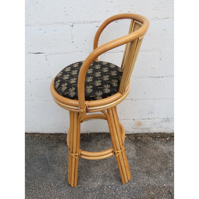Hollywood Regency Swivel Bamboo Rattan Barstools a Set of Three 6380 For Sale - Image 16 of 17