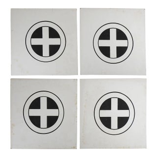 Vintage Black and White Cross Crest Graphic Cardboard Signs - Set of 4 For Sale