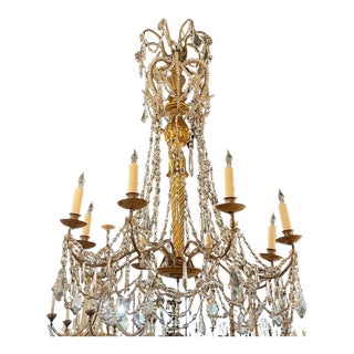 18th Century Italian Giltwood and Crystal 8 Light Chandelier For Sale