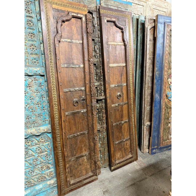 1920s Antique Indian Teak Rustic Double Doors – A Statement Pair For Sale - Image 5 of 12