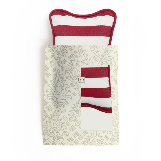 Contemporary Outdoor Micro The Gift Cushion in Striped Red and White by Lorenza Briola for Lo Decor For Sale - Image 3 of 3