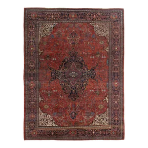Antique Farahan Sarouk Carpet, Handmade Oriental Rug, Red, Navy, Fine Details