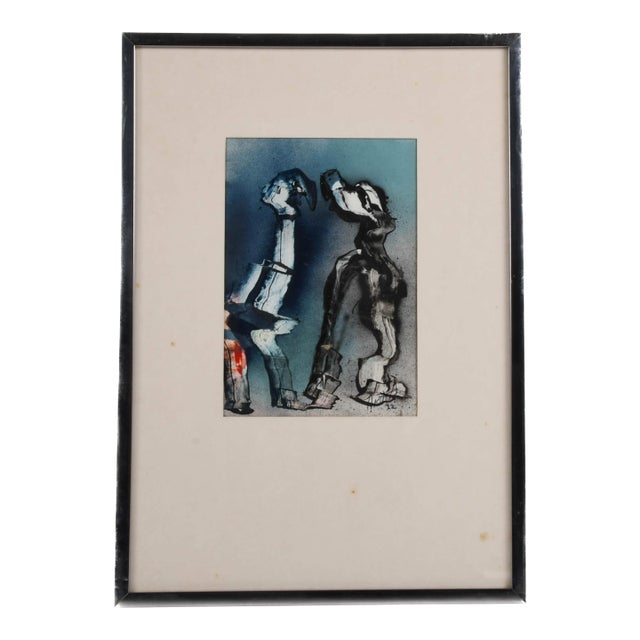 Framed Signed J. Akston "Untitled, 1972" Mixed Media For Sale