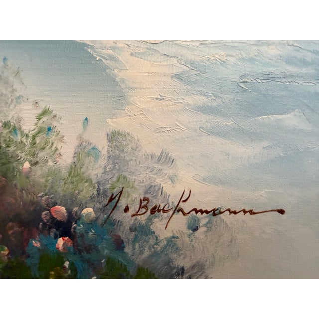 Impressionist Late 20th Century Large Impressionist Landscape Oil Painting Signed Bachmann Lakeside Garden For Sale - Image 3 of 12