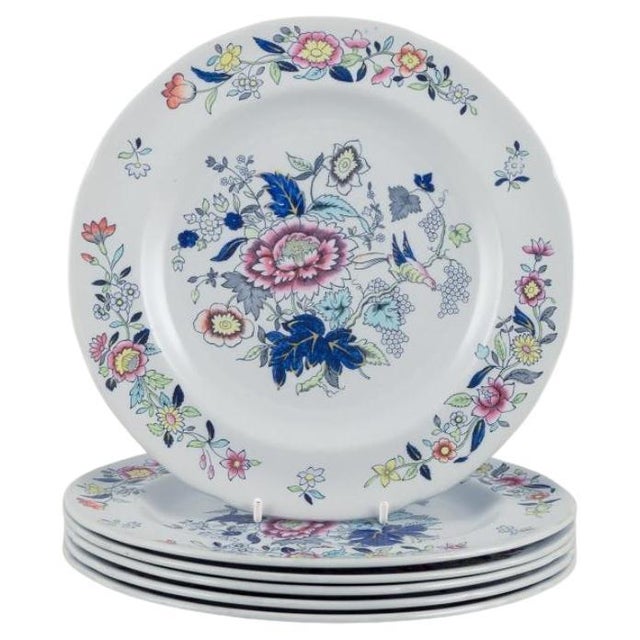 Blue Six Lunch Plates in Faience with Floral and Bird Motifs from Copeland/Spode, 1930s, Set of 6 For Sale - Image 8 of 8
