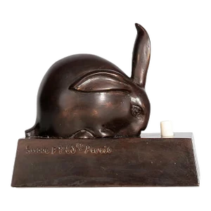 1920s Art Déco Bronze Rabbit Bell Ring With Base by Édouard-Marcel Sandoz Manufactured by Susse Frères, France