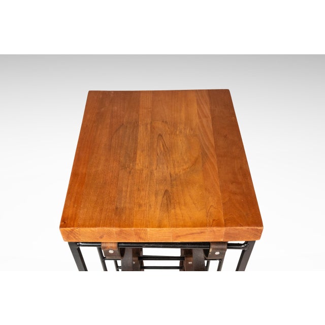 Mid-Century Modern 21 Bottle Wine Rack in Leather & Wrought Iron W/ Butcher Block Top Attributed to Arthur Umanoff, Usa, C. 1960s For Sale - Image 11 of 18