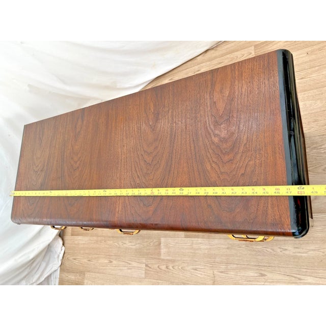1930s Art Deco Desk Waterfall Top Seven Dovetail Bakelite Drawers Burl Walnut Carved For Sale - Image 10 of 12