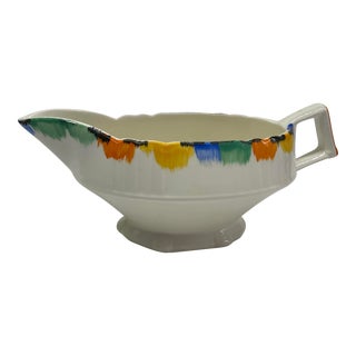 Rainbow Gravy Boat - 1930s Myott & Sons Hand-Painted Art Deco For Sale