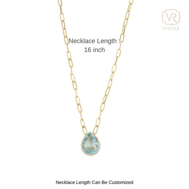 Certified 14.22Ct Aquamarine & Diamond Paperclip Pendant Necklace in 14k Gold For Sale - Image 12 of 17