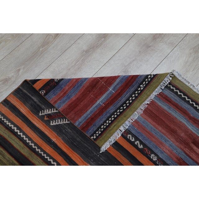 1970s Turkish Nomadic Chinese Striped Kilim For Sale - Image 10 of 13