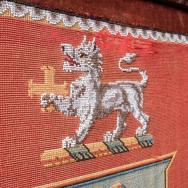 Brown Antique Armorial Embroidered Panel Screen, Irish, Walnut, Needlepoint, Victorian For Sale - Image 8 of 12