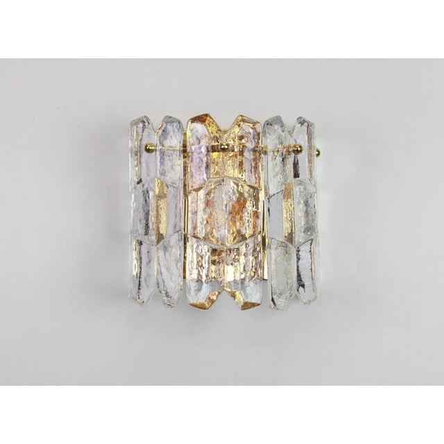 Wonderful midcentury wall sconce with five murano glass pieces placed on a 24-carat gold-plated frame, made by kalmar,...