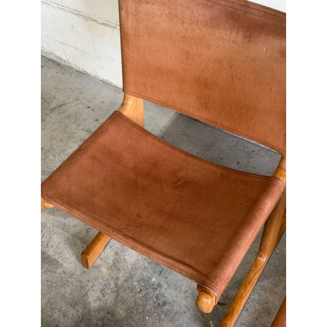Animal Skin Saddle Brown Leather Dining Chairs Set of 4 Mid-Century Modern 1970s For Sale - Image 7 of 14