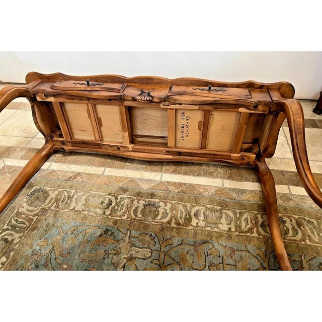 1990s Vintage Ethan Allen Sofa Table Two Drawers French Country Maple