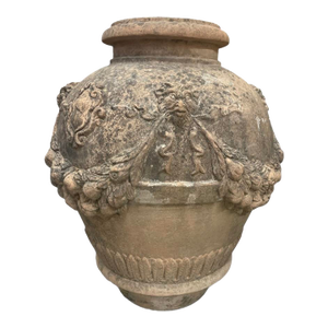 19th Century Italian Neoclassical Style Terracotta Garden Urn With Mascarons and Garlands