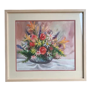 Vintage Impressionist Floral Still Life Framed Watercolor