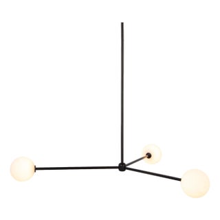 Globe Chandelier 3, Black, 21.25in H, 5 Inch Glass Globes, by Research.Lighting, Modern, Minimal Hanging Light For Sale
