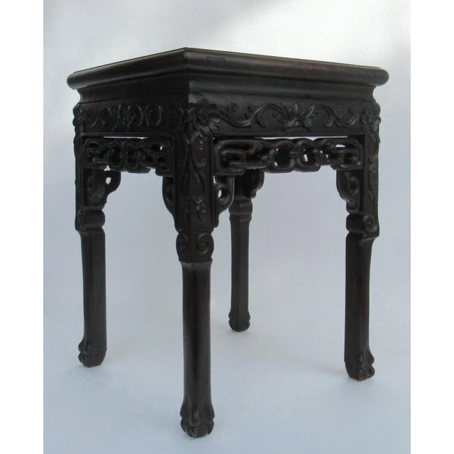 Asian Vintage C.1910-1930's Asian Hand-Carved Clawfoot Side Table With Inset Marble Top For Sale - Image 3 of 13