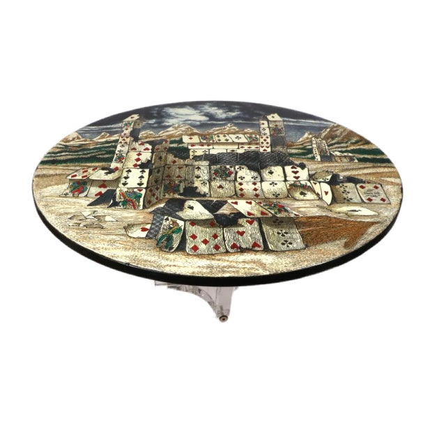 Modern Fornasetti ‘Città Di Carte’ House of Cards Side Table the Top Dated 1990, Numbered 4/6 Atelier Fornasetti, Milan, After a Design by Piero Fornasetti For Sale - Image 3 of 16