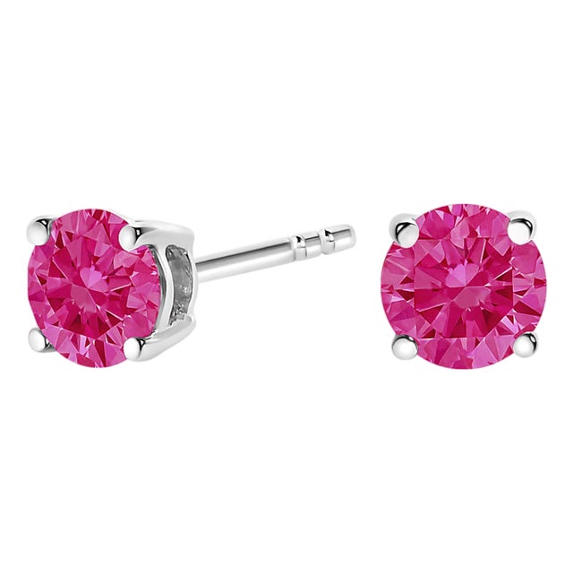10K White Gold 1/2 Cttw Lab Created Round Brilliant Cut Pink Diamond Classic 4-Prong Solitaire Stud Earrings (Fancy Pink Color, VVS2-VS1 Clarity) For Sale