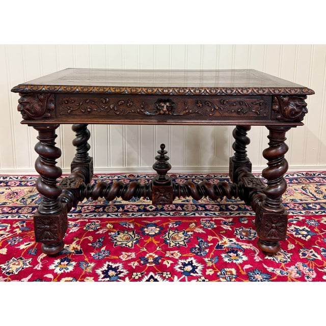 Antique French Henri II Style Writing Desk Barley Twist Carved Walnut 19th C For Sale - Image 18 of 18