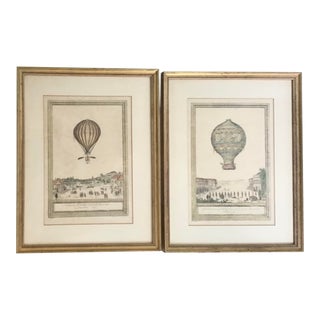 French 18th C Lithographs of Balloon Air Scenes - a Pair For Sale