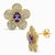 Metal Five Petal Flower Earrings Studs With Amethysts, Silver, Gold, Pair For Sale - Image 7 of 7