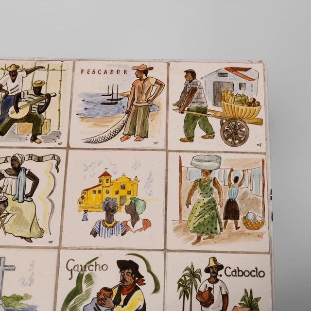 Antique Arts & Crafts Spanish Wrought Iron & Tile Top Table, Genre Scenes, 1930 For Sale - Image 17 of 18