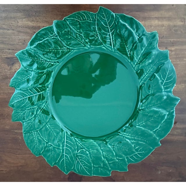 Hard to find set of 8 green Italian majolica 13” chargers/chop plates by Este Ce. Hand glazed. Matches well with Bordallo...
