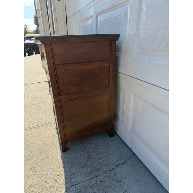 Arts & Crafts Antique Victorian Arts & Crafts Oak Chest of Drawers With Decorative Brass Pulls, Circa 1900 For Sale - Image 3 of 12
