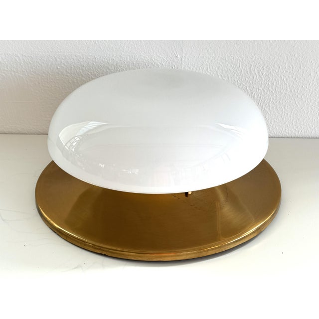 Mid-Century Italian Brass and Glass Flush Mount Light, 1960s For Sale - Image 12 of 16