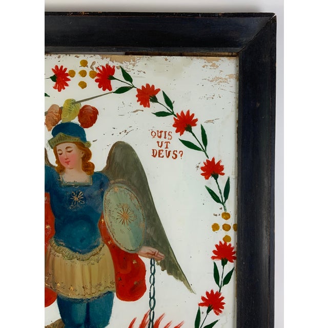 Reverse Painted St. Michael - Circa 1860, Framed For Sale - Image 9 of 12