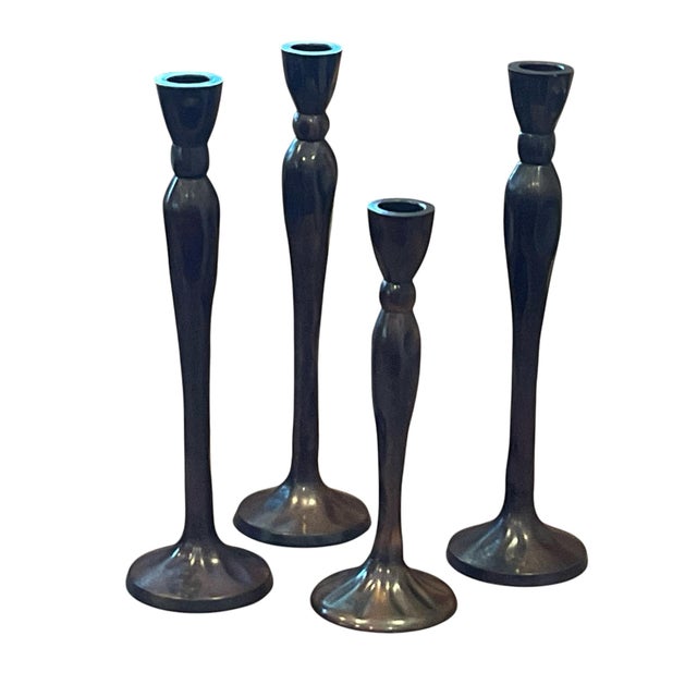 Rustic Bronze Brutalist Modern Candle Holders- Set of 4 For Sale - Image 3 of 9