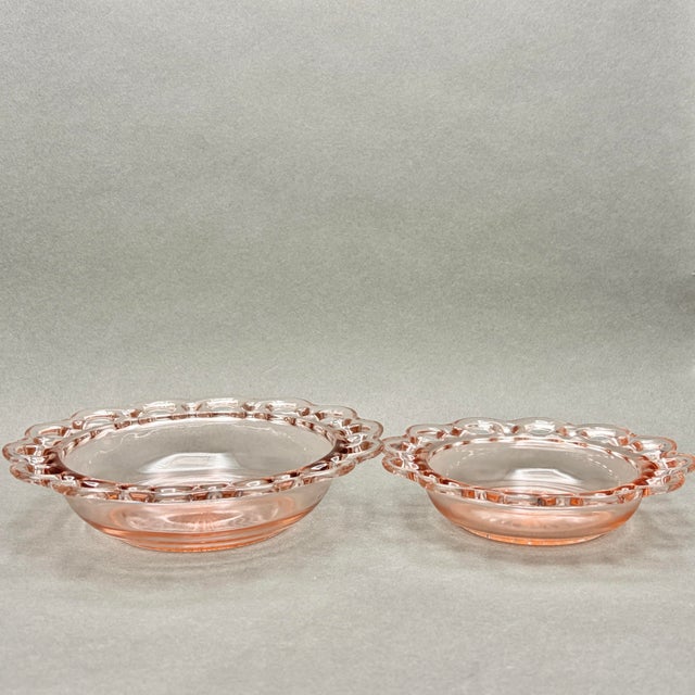 Vintage Pink Anchor Hocking “Old Colony” Lace Edge 3 Piece Serving Set For Sale - Image 10 of 12
