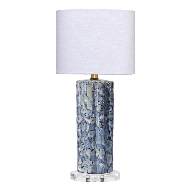 Jamie Young Flurry Ceramic Small Table Lamp with Linen Shade For Sale