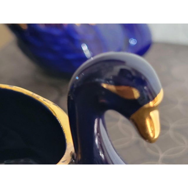 Limogenes, Royal Blue and 22 K Gold Miniature Pair of Decorative Swans For Sale - Image 12 of 12