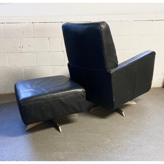 Vintage Mid Century Italian Leather Black Lounge Chair With Ottoman For Sale - Image 10 of 10