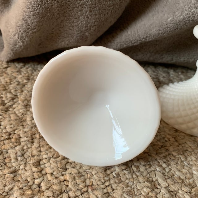 Shabby Chic Mid Century Vintage White Milkglass Candlestick Holders - Pair For Sale - Image 3 of 6
