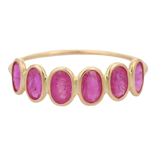 Ruby Half Eternity Band in 18 Karat Yellow Gold Size 4.5 For Sale