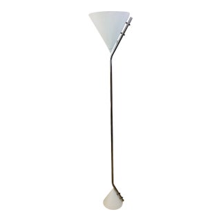 Vintage 1960s Mid Century Modern Memphis Style White & Chrome Torchiere Floor Lamp For Sale