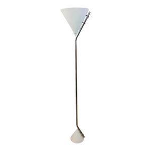 Vintage 1960s Mid Century Modern Memphis Style White & Chrome Torchiere Floor Lamp
