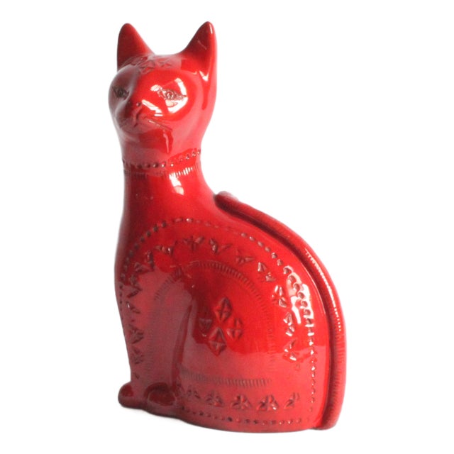 Red Ceramic Cat by Aldo Londi for Bitossi, Italy, 1960s For Sale