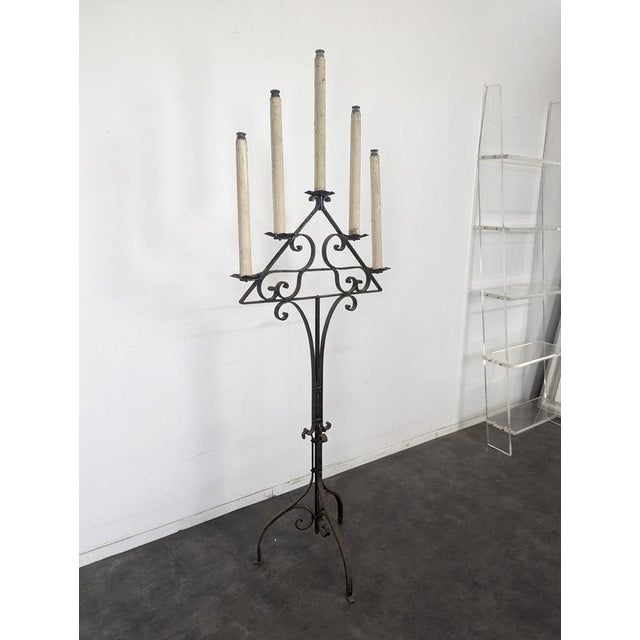 Large Wrought Iron Church Chandelier for 5 Candles, in Very Good conditions.
